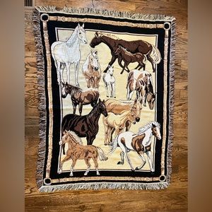 Vintage Crown Craft Horse Tapestry Blanket
